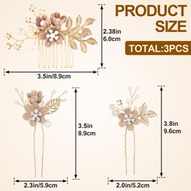 VARMDUKKE 3pcs Flower Tassel Hair Pins, Vintage Chinese Rhinestones Pearl Hair Sticks, Floral Bun Updo Hair Comb Clip, Bridal Headpiece for Women Wedding, Parties - Pink