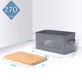 Bread Box for Kitchen, GA Homefavor Bread Bin, Bread Holder with Bamboo Lid, 11.56"6.7"5.5", Grey