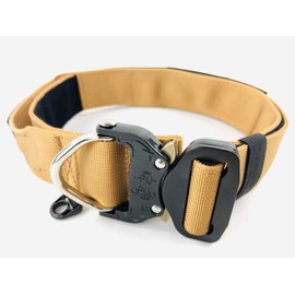 ZeusTacK9 Tactical Dog Collar Working K9 Or Pet - 1.5 Inch Wide Nylon Heavy Duty Collars Metal Buckle Quick Release D-Ring USA Flag Patch - Control Handle for Handling Training Dogs (LRG, TAN)