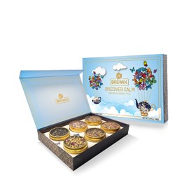 BREWIX, Discover Calm Premium Tea Sampler Gift Box (3.53oz/50+ Cups) | Tea Gift Sets For Tea Lover | 6 Assorted Herbal Teas | Sampler Assortment Variety Pack