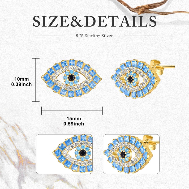 Evil Eye Stud Earrings for Women 925 Sterling Silver Evil