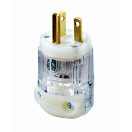 Leviton 20 Amp, 125 Volt, NEMA 5-20P, 2P, 3W, Hospital Grade, Plug, Straight Blade, Grounding, Power Indication, 8315-PLC, Transparent