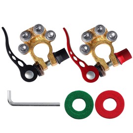 Ampper Brass Quick Release Battery Terminal Connector Clamps, 4 Way Top Post Battery Terminals Set for SAE/JIS Type A Posts (Brass, 1 Pair)