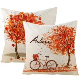 LTDKAEN Maple Leaf Cushion Covers 45x45cm Set of 2 Autumn Home Decoration Fall Maple Tree Linen Pillow Cushion Case for Sofa Bedroom