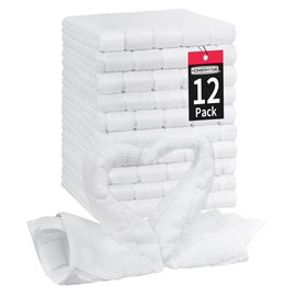 HOMERHYME Microfiber Washcloths Face Towel, 12 Pack White Towels Fingertip Washcloth, Soft Lint Free Quick Dry Bulk Absorbent Reusable Wash Cloths for Bathroom, Salon, Spa, Gym