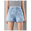 Floerns Girl's Cute Bowknot Print Denim Shorts Elastic Waist Y2k