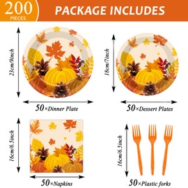 50 Guests Thanksgiving Fall Party Plates and Napkins Party Supplies Autumn Leaves Party Tableware Set Pumpkin Maple Party Decorations Favors for Fall Theme Party