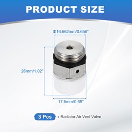 PATIKIL 3/8" BSP Male Thread Manual Radiator Air Vent Valves, 3 Pack Nickel Plated Brass Plug Valve No Need Key for Radiator Heater, Silver White