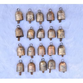 Vivanta 4cm Rustic Vintage Christmas Decoration Ornaments - Indian Decor Cow Bell for Craft - Small Tiny Mini Gold Tin Hanging Witch Bells - Jingle Bells for Crafts