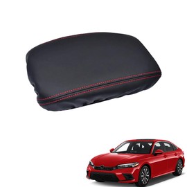 AJHLJ® for 2022 2023 2024 2025 2026 Honda Civic 11th Gen Sedan, Soft PU Leather Center Armrest Console Box Cover, Anti-Aging Scratch-Resistant Car Trim Protective Case Interior Accessories (Red)