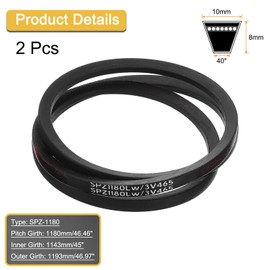sourcing map 2Pcs SPZ-1180 Drive Wedge Belts V-Belt Industrial Power Rubber Transmission Belt 1180mm Pitch Girth,10mm Width, 8mm Height, 1193mm Outer Girth