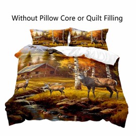LUVIVIHOME 3PCS Cabin Deer Duvet Cover Full Bedding Set, Fall Woodland Animal Mallard Duck Moose Elk Country Rustic Farmhouse Lodge Quilt Comforter Cover, Hunting Gifts for Men Hunters, 2 Pillow Cases