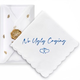 W&F GIFT Handkerchief - 12" x 12" - Something Blue for Bride on Wedding Day - Fun Gift - Gold Olive Leaf, No Ugly Crying, 6" x 6"