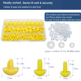 200Pcs Safety Eyes and Secure Washers for Amigurumi Crochet - Thalinfayi 10/15/24mm Plastic Safety Eyes Crochet Craft Eyes for Amigurumi, Crafts, Crochet Doll DIY Making Supplies (Yellow)