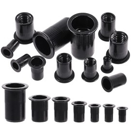 Rustark 30Pcs 1/2”-13 Rivet Nuts SAE Carbon Steel Black Zinc Plated Rivet Nuts Knurled Flat Head Rivnuts Threaded Insert Nuts