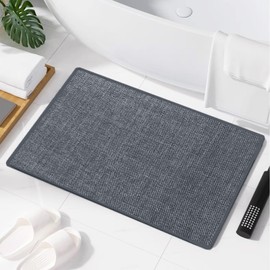 LeKuni Ultra Thin Bath Mat 40 x 60 cm, Non-Slip Bathroom Rug, Super Absorbent Bath Mat for Bathroom Floor, Cosy Quick-Drying, Fits Under Door, Shower, Sink, Dark Grey