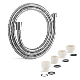 OFFO Replacement Shower Hose, Stainless Steel, Burst-Proof, Prevents Leaks, Rotates 360° to Prevent Tangling, Easy to Mount, Adapters Included, Thread Size G1/2, Length 5.2 Feet (1.6 m), Chrome Plated