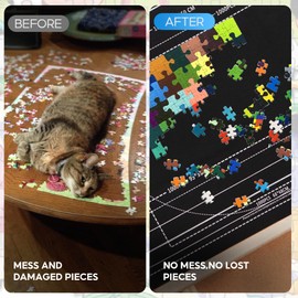 Jigsaw Puzzle Mat Roll Up 1500 2000 3000 Piece Portable Table Puzzle Board Mat Saver Keeper, Smooth Top & Non-Slip Felt Bottom with 6 Sorting Trays, Storage Bag, Inflatable Roller for Kids Adults Gift