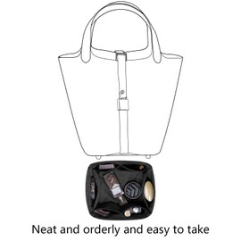 YUNDINGJI Purse Organizer Insert for Hermes Picotin 18 Bags,Black,Luxury Bags Storage with Silk, Lightweight Shaper for Daily Use, Pockets Large Capacity.