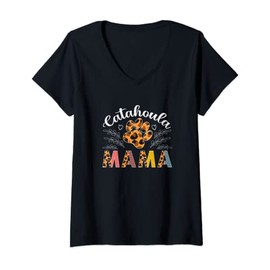 Womens Catahoula Mama Leopard Print Vintage Mother's Day V-Neck T-Shirt