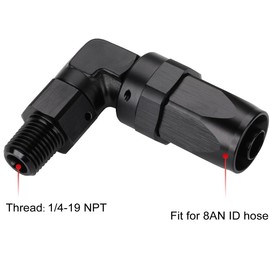 Podavelle 1/4 NPT Male to 8AN Hose End Fitting Adapter 90 Degree Aluminum Black
