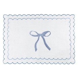 Xkdamai 1Pcs Scalloped Bath Mat Towel 100% Cotton Bow Scallop Bathroom Rug White Bath Rugs Cute Embroidery Preppy Bathmats Shower Floor Mats Blue Coquette Bathroom Decor(Blue, 27.5 x 19n, Bow)