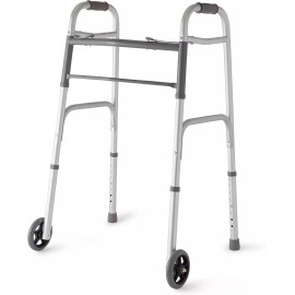 Guardian Deluxe 2-Button Folding Walker 5" Wheels 350 lbs Weight Capacity ~NEW~