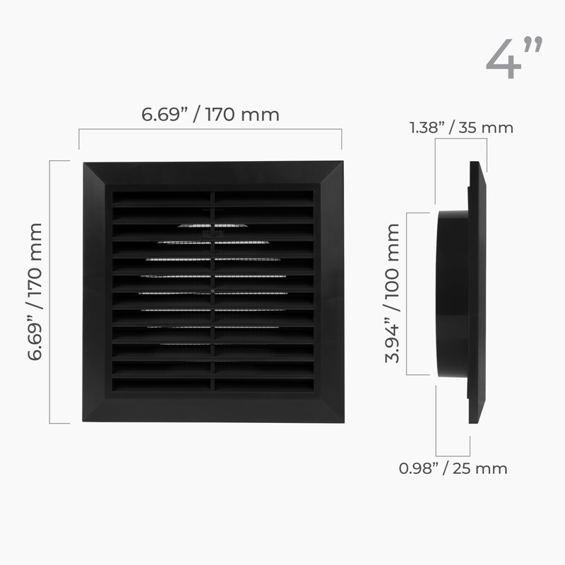 HVAC OV 4 Inch Fit - Black Plastic Vent Cover