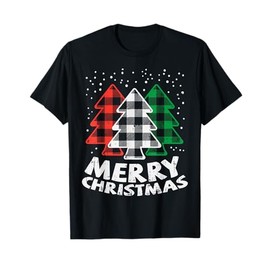Green White Red Buffalo Plaid Merry Christmas Trees Gift T-Shirt