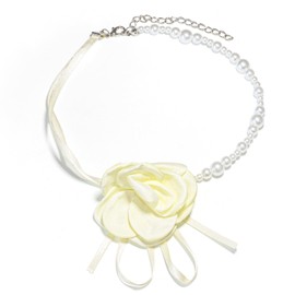 White Camellia Choker Elegant Pearl Beaded Charm Necklace French Bow Neck Chain Adjustable Flower Choker Jewelry for Women Bridal Wedding Beach Vacation Photography Props