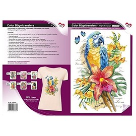 Colour Iron-On Transfer, DIN A4, Filigree without Background, Tropical Animals, Decorating Textiles such as T-Shirts & Bags with Iron-on Motifs, Iron on Transfer Pictures, DIY Textile Design (Parrot)