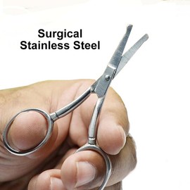 APPEARUS 2-Pc Rounded Facial Hair Scissors for Men Mustache, Nose, Beard, Eyebrows, Eyelashes, and Ear Hair Cutting Scissors Stainless Steel Trimming Scissors Cosmetic Makeup