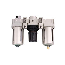 SNS 1/2" NPT Compressed Air Filter Regulator Lubricator Three Unit Combo FRL Water/Oil Trap Separator, Semi-auto Drain, 5 Micron Brass Filter, Gauge and Bracket, Poly Bowl with Metal Guard AC4000-N04A