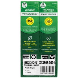 Ticonderoga Wood-Cased Pencils, Pre-Sharpened, 2 HB Soft, Yellow, 12 Count