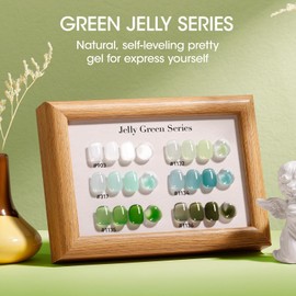Gellen Jelly Green Gel Nail Polish Set, 6pcs Sheer White, Soak Off UV Cure Gel Polish for Nail Art Salon Diy at Home, Mint Olive Sage Emerald Green