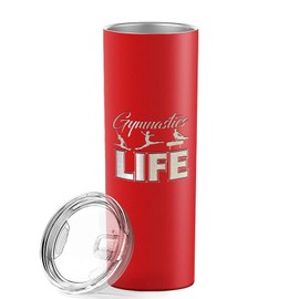 Cuptify Gymnastics LIFE Silhouettes Laser Engraved Skinny Tumbler with Lid and Straw Red 20 oz Insulated Stainless Steel Gift for Gymnasts
