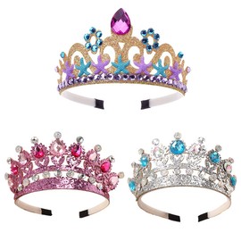 3 Pieces Crown Headband, Children's Princess Tiara Crown, Crystal Princess Tiara, Princess Fancy Dress Crowns Headband, Headband Gold Headpiece Tiara, for Cosplay Girls Birthday Party