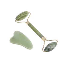 TOVINANNA Natural Jade Massage Tools Set 2pcs Facial Body Scraper Roller for Massaging