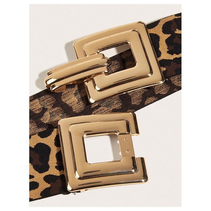 Floerns Women's Wide Elastic Belt Vintage Leopard Square Symmetrical Buckle