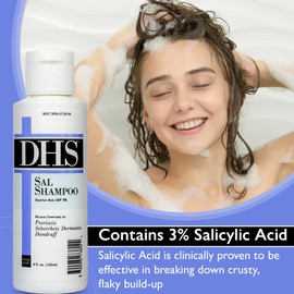DHS SAL Shampoo - Maximum Strength for Psoriasis, Eczema, and Dandruff/Medicated Anti-Dandruff Shampoo Reduces Oil, Treats Itchy Scalp with Salicylic Acid/PBA-free, Fragrance-free / 4oz