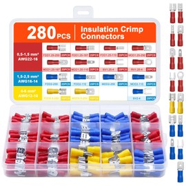 Druuzyl 280pcs Crimp Connector Set, 15 Types Insulated Flat Spade Terminals with Fork & Ring Connectors - Automotive Electrical Wire Terminals Kit for Car, Truck, Motorcycle (Assorted Sizes)