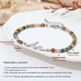 Pulseras de Acero Inoxidable para Mujer, Pulsera de Piedra Natural, Brazalete para Dama Elegante, Regalos para Mujer Cumpleaños, Joyeria Accesorios Regalo para Novia Amiga Mamá