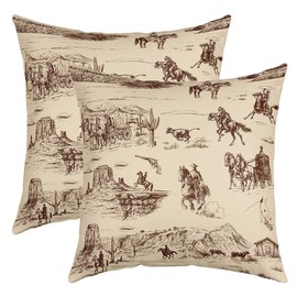 Western Cowboy Decorative Throw Pillowcases 18"x18" Set of 2 for Western Throw Pillow Covers Vintage Western Cowboy Pillow Cases Cushion Covers Brown Farmhouse Cushion Cases Throw Pillow Covers