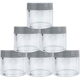 Beauticom 30G/30ML Clear Round Sample Container Jars with Gray Flat Top Lids for Lotion, Cream, Salves, Cosmetic and Makeup Samples - BPA Free (6 Pieces)