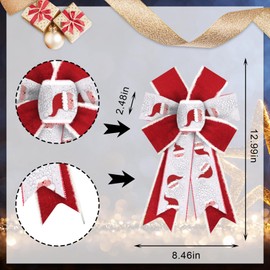 Estivaux 2 Pieces Christmas Bows for Wreath, Xmas Santa Wreath Bows Shining White Red Burlap Bows Santa Claus Craft Bows Winter Holiday Tree Topper Bows for Front Door Christmas Party Decorations