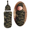 Brown Green Camouflage Swaddle Blanket with Beanie Hat Set Newborn