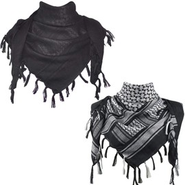 Explore Land Cotton Shemagh Tactical Desert Scarf Wrap (Black, Black and White)