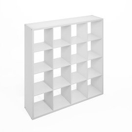 Furinno Simple Open Back Cube Storage Organizer, Standing Shelf, 16-Cube, White