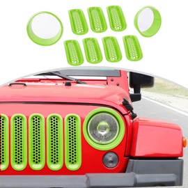 CheroCar for JK Mesh Grille Grill Insert & Headlight Cover Trim Exterior Accessories for Jeep Wrangler JK 2007-2017,Light Green…