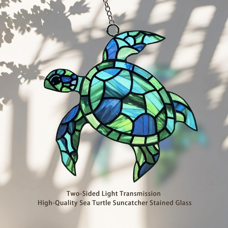 Sea Turtle Suncatcher Decor, Sea Turtles Stained Glass Window Hanging
